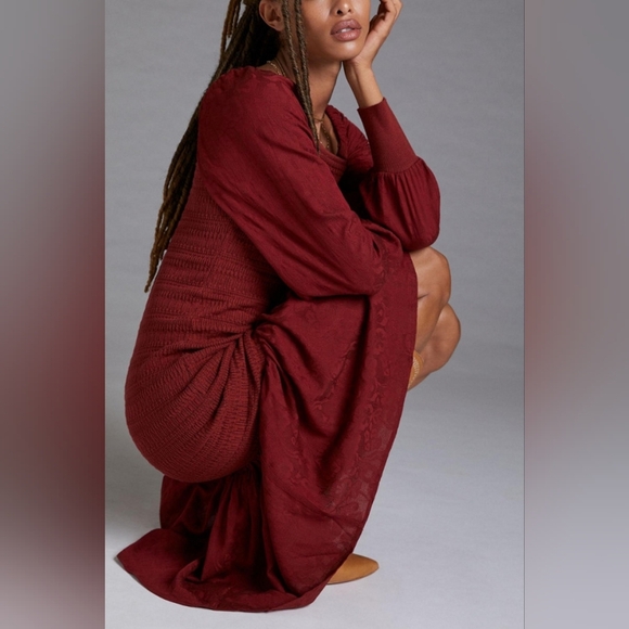 Anthropologie Smocked Puff-Sleeved Midi Dress - Picture 9 of 9